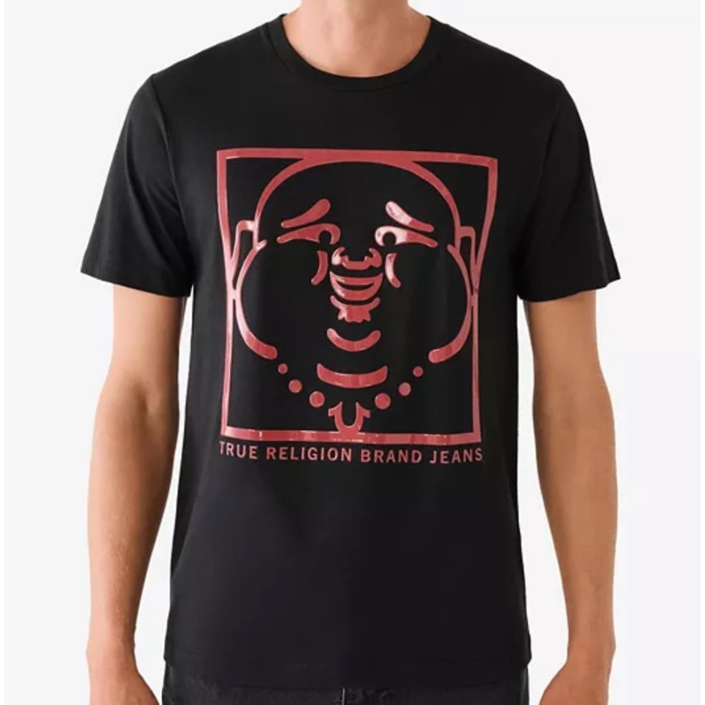 True Religion Mens Buddha in a Box Tee Shirt Black Red Graphic XXL 49838-00